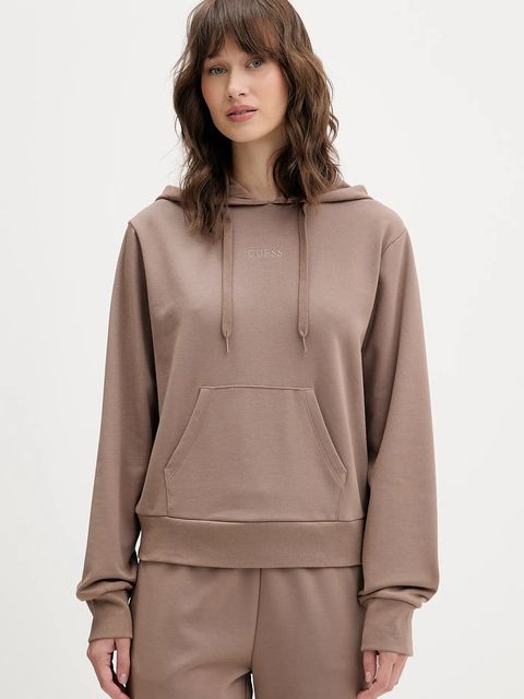 Guess bluza SOFIA damska kolor brązowy z kapturem gładka O5RQ02 KCO31