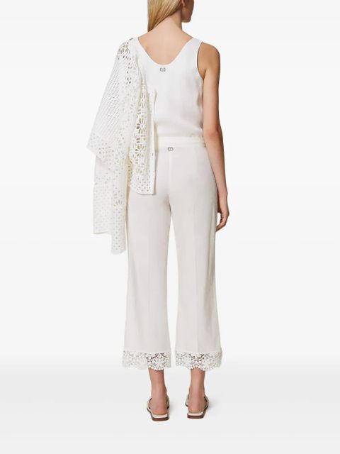 TWINSET cropped lace-trim trousers - White