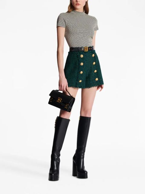Balmain button-detail tweed shorts - Green