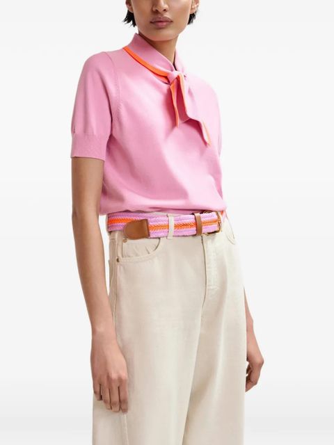 Essentiel Antwerp contrasting collar fine-knit polo top - Pink