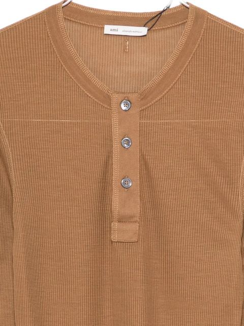 AMI Paris ribbed henley top - Brown