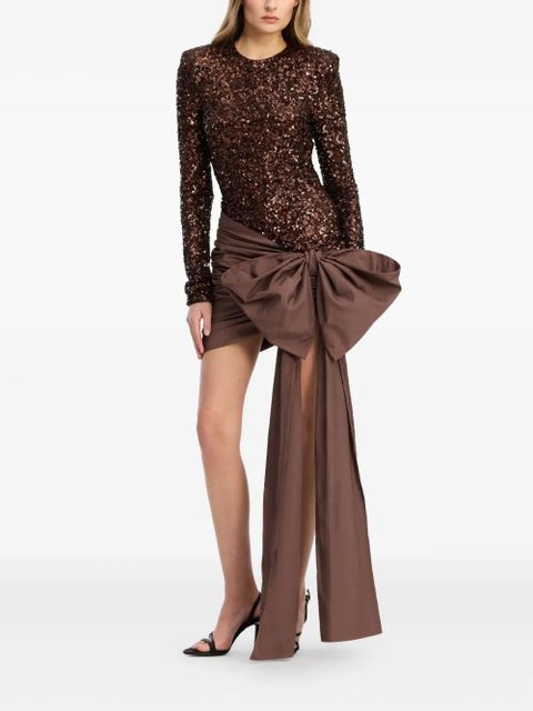 ROTATE BIRGER CHRISTENSEN sequins-bow mini dress - Brown - zdjęcie produktu nr 2