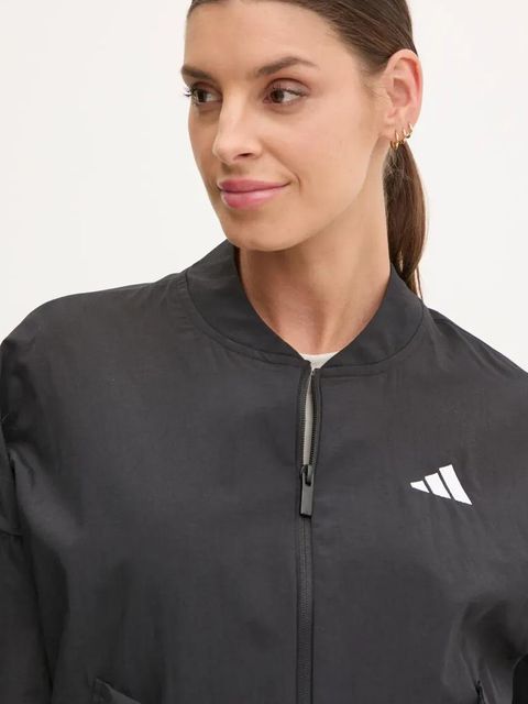 adidas kurtka bomber Essentials damski kolor czarny przejściowa oversize JD5317 - zdjęcie produktu nr 2