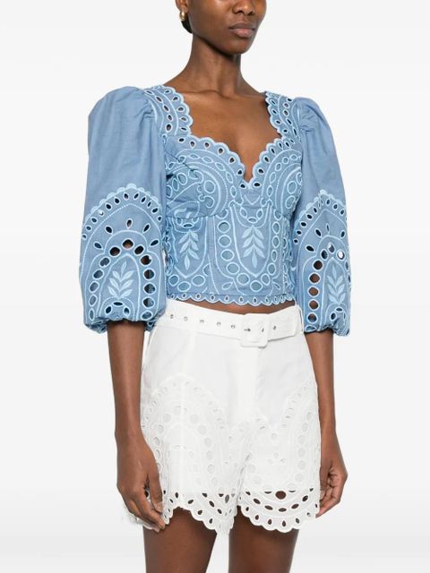 Charo Ruiz Ibiza Bass laced puffed-sleeve top - Blue