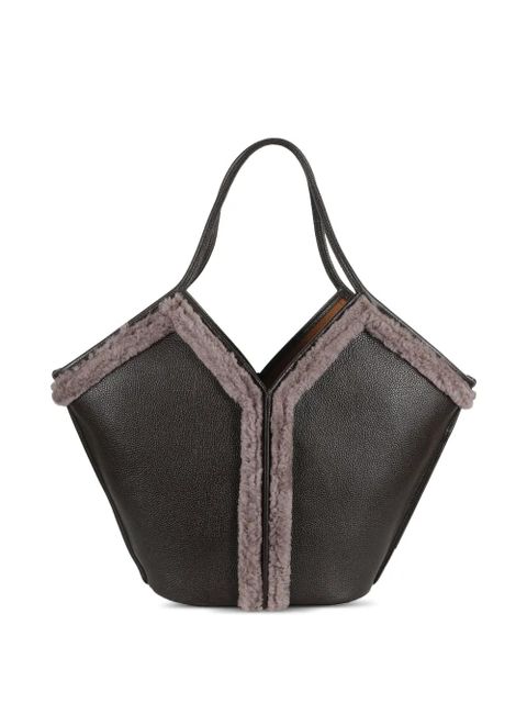 Hereu shearling-trimmed tote bag - Brown