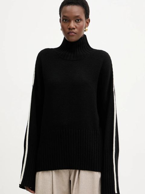 Pinko sweter wełniany damski kolor czarny lekki z golfem 105396 A2PL