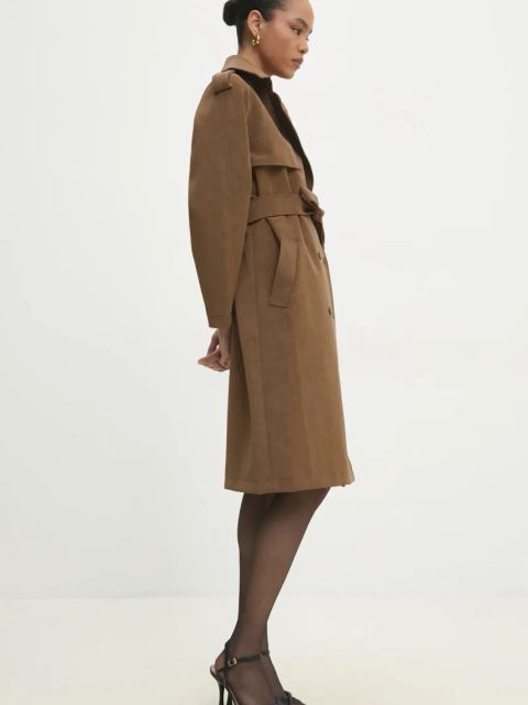 Answear.LAB płaszcz damski kolor brązowy przejściowy dwurzędowy