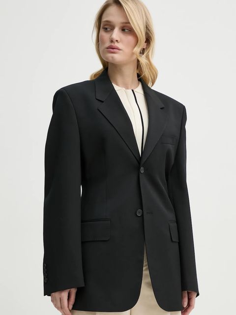 Filippa K marynarka z domieszką wełny kolor czarny jednorzędowa gładka 31533 - zdjęcie produktu nr 1