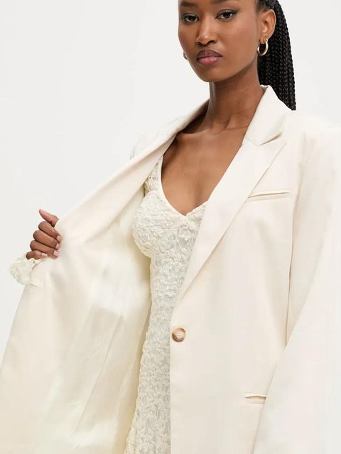 Answear.LAB marynarka kolor beżowy jednorzędowa gładka