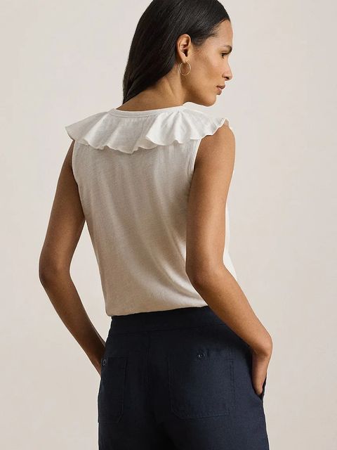 Lauren Ralph Lauren bluzka z falbanką damska bawełniana - zdjęcie produktu nr 1