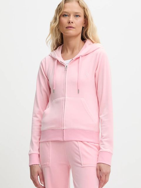 Juicy Couture bluza damska kolor różowy z kapturem gładka JCAP176 - zdjęcie produktu nr 1