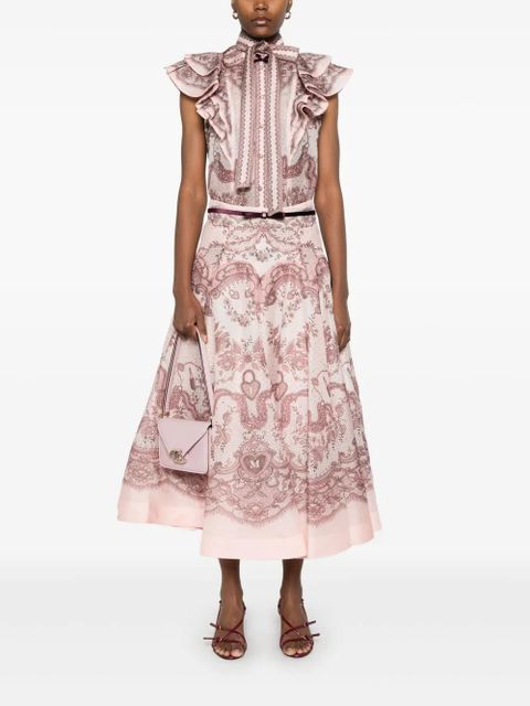 ZIMMERMANN Crush flared midi skirt - Pink