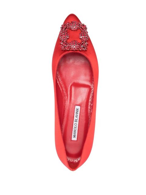 Manolo Blahnik Hangisi crystal-buckle ballerina pumps - Red