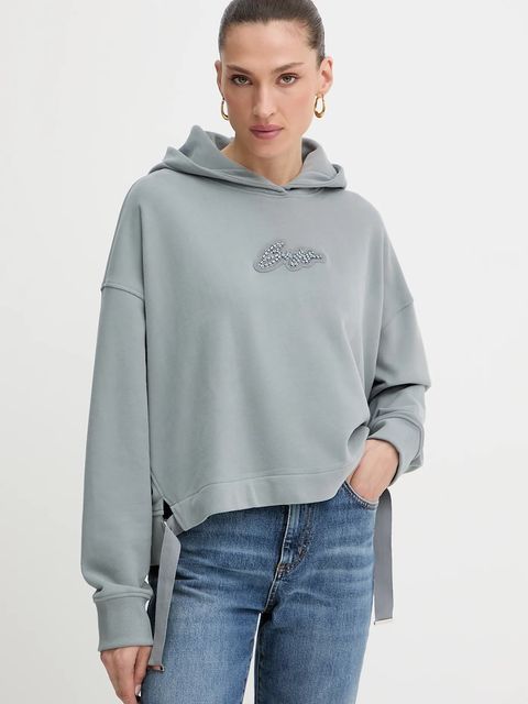 BOSS Orange bluza bawełniana damska kolor szary z kapturem z aplikacją 50545507 - zdjęcie produktu nr 1