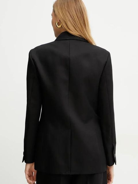 Ivy Oak marynarka lniana JASEMINA ROSE kolor czarny dwurzędowa gładka IO119125