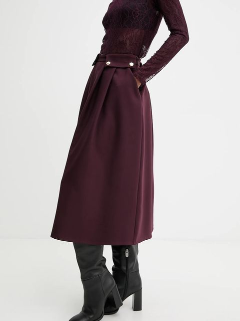 Answear.LAB spódnica kolor bordowy midi rozkloszowana