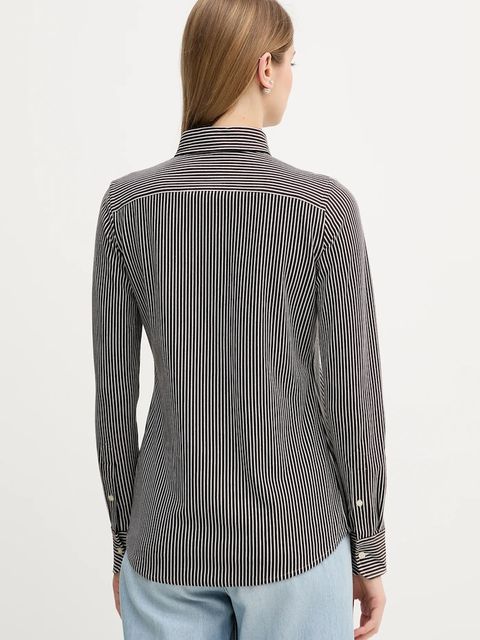 Polo Ralph Lauren koszula bawełniana damska kolor brązowy slim z kołnierzykiem klasycznym 211910131