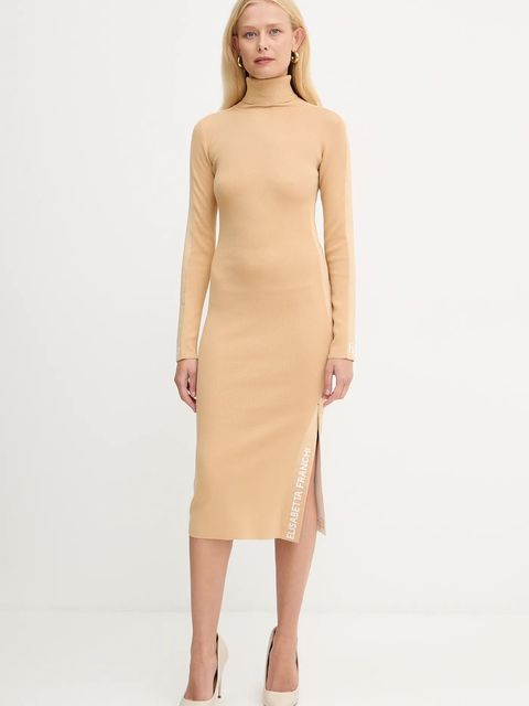 Elisabetta Franchi sukienka kolor beżowy midi dopasowana AM03S56E2