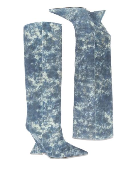 The Attico denim-print heeled boots - Blue