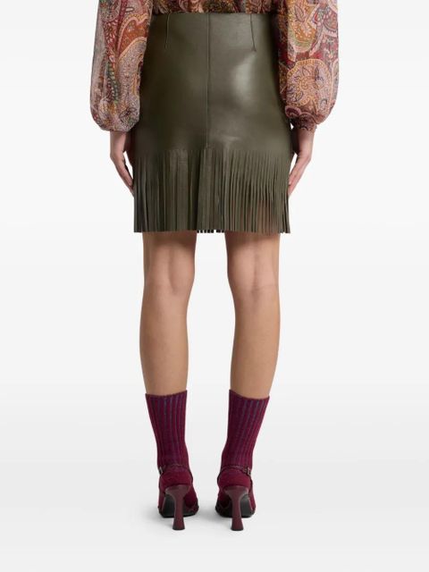 ETRO leather fringed mini skirt - Green