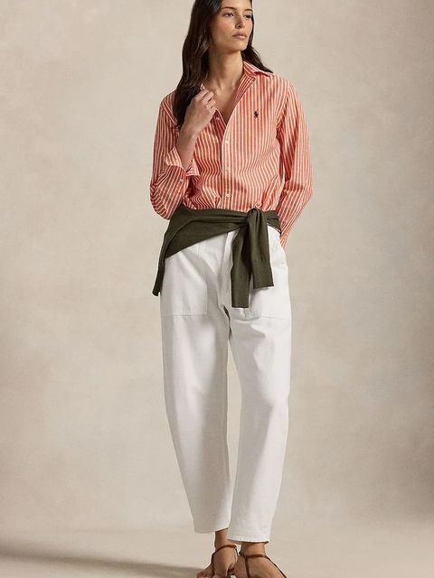 Polo Ralph Lauren koszula z dodatkiem lnu damska kolor pomarańczowy regular z kołnierzykiem klasycznym 211971514