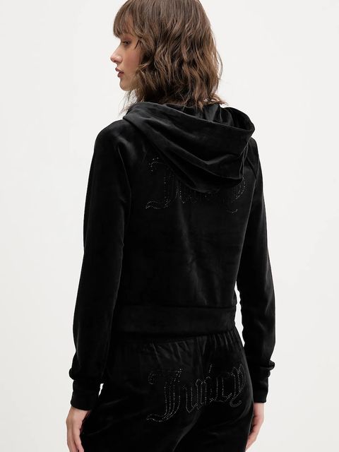 Juicy Couture bluza welurowa damska kolor czarny z kapturem gładka JCWAS225306