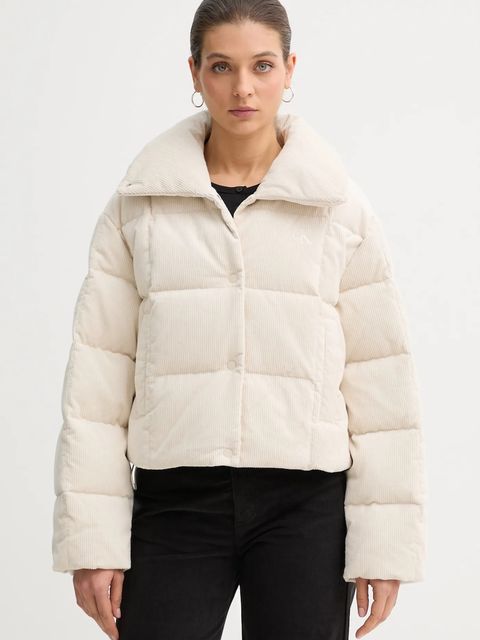 Calvin Klein Jeans kurtka sztruksowa puchowa kolor beżowy zimowa LV044D527G - zdjęcie produktu nr 1