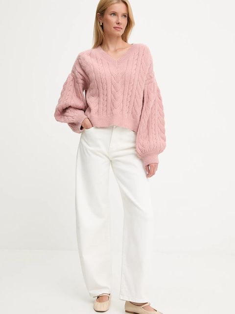 Answear.LAB sweter z wełną damski kolor różowy ciepły
