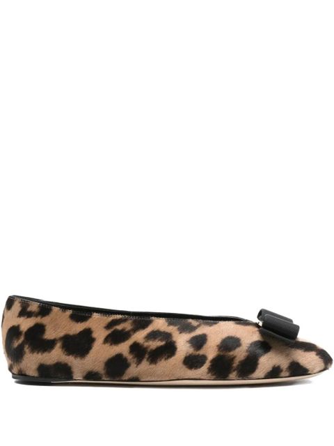 Ferragamo leopard-print bow ballet flats - Brown - zdjęcie produktu nr 1