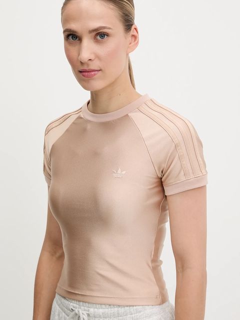 adidas Originals t-shirt 3-Stripe Spandex damski kolor beżowy JJ0909