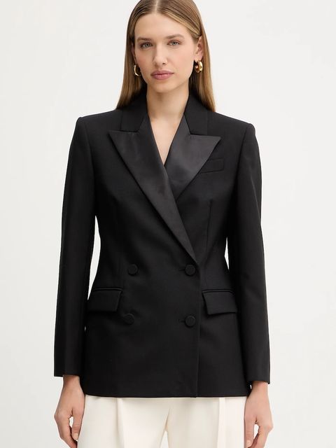 Weekend Max Mara marynarka wełniana BRIGIDA kolor czarny dwurzędowa gładka 2525046013600 - zdjęcie produktu nr 1