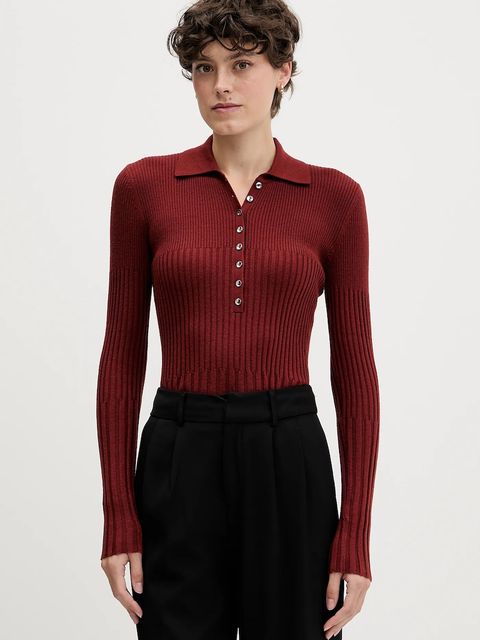 Sisley sweter z dodatkiem wełny damski kolor czerwony lekki 1QNQL300E - zdjęcie produktu nr 1