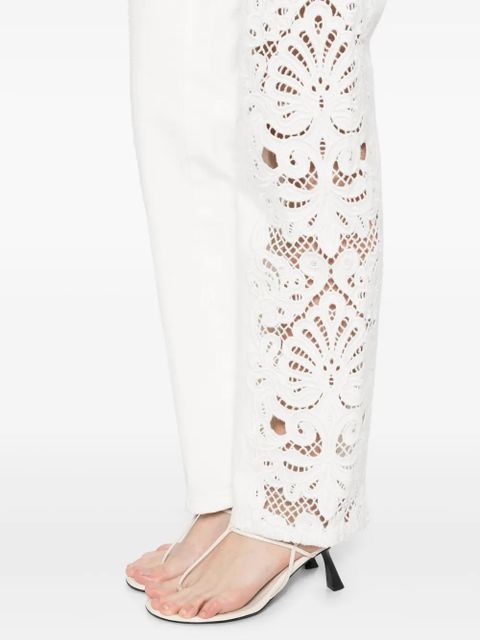 Self-Portrait embroidered cotton jeans - White