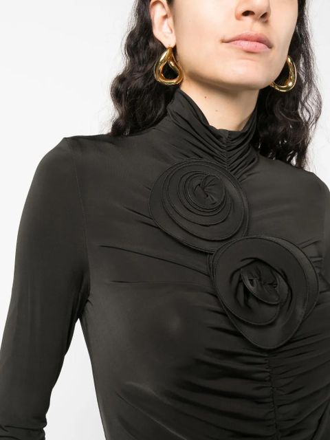 Magda Butrym floral-appliqué ruched jersey top - Brown