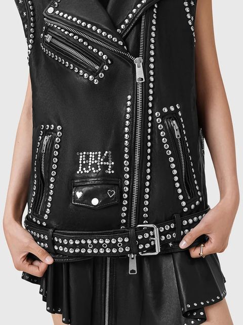 AllSaints bezrękawnik skórzany BILLIE kolor czarny przejściowa oversize W051LC - zdjęcie produktu nr 2
