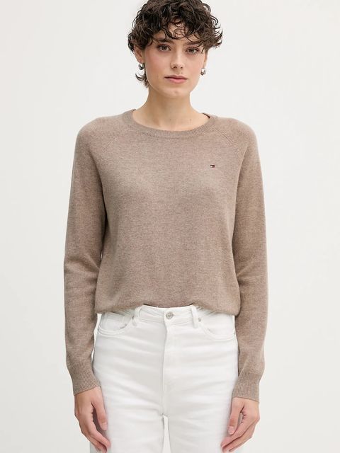 Tommy Hilfiger sweter wełniany damski kolor brązowy WW0WW47470 - zdjęcie produktu nr 1