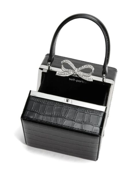 Self-Portrait crystal-bow box handbag - Black