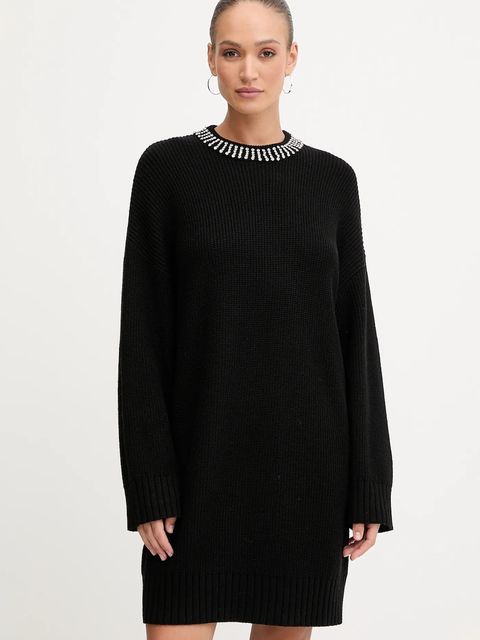 Pinko sukienka z domieszką wełny kolor czarny midi oversize 105746 A2S4 - zdjęcie produktu nr 1