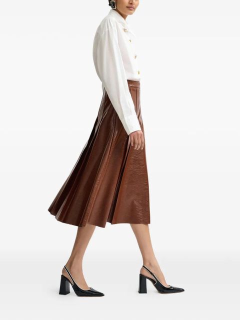 Essentiel Antwerp Jib plated A-line midi skirt - Brown