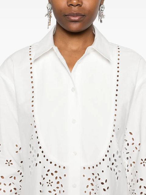 Self-Portrait cotton embroidered shirt dress - White