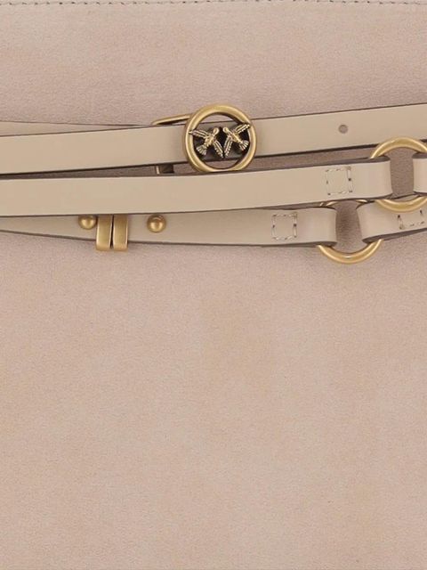 PINKO medium suede metal-logo shoulder bag - Neutrals