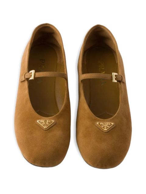 Prada buckle strap suede ballerinas - Brown