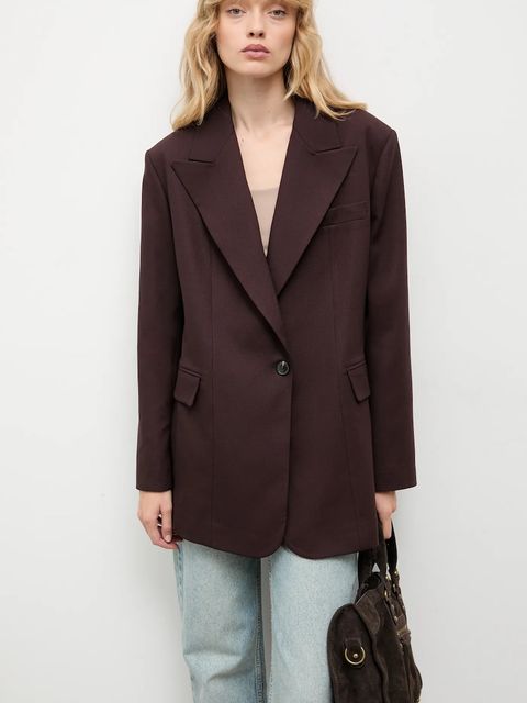 Answear.LAB marynarka kolor bordowy jednorzędowa gładka