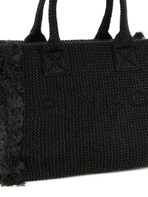 PINKO fringed raffia-effect tote bag - Black