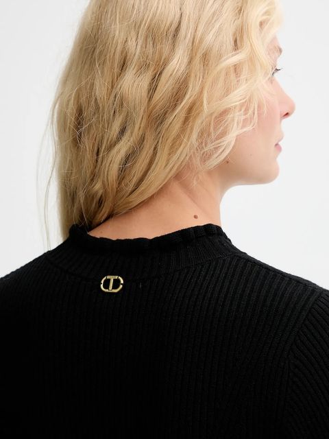 Twinset sukienka z dodatkiem wełny kolor czarny mini dopasowana 252TT3343