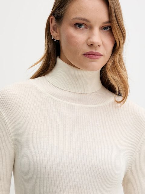 MC2 Saint Barth sweter wełniany damski kolor beżowy lekki z golfem EKA0001