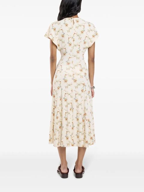 Rabanne floral-print ruched midi dress - Neutrals