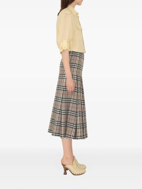 Burberry pleated check wool midi skirt - Neutrals