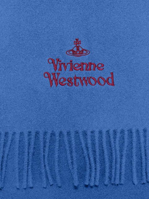 Vivienne Westwood logo-embroidery fringed scarf - Blue - zdjęcie produktu nr 2