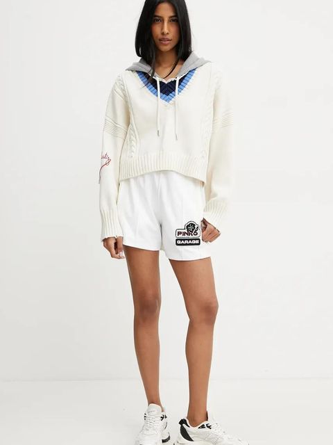 Pinko szorty damskie kolor biały z aplikacją high waist 105271 A2MD